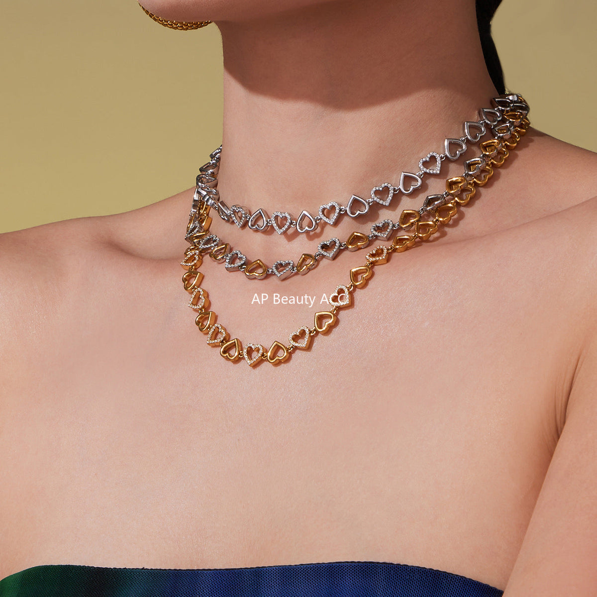 D관 - 18K 골드 도금 스테인리스 스틸 하트 큐빅 핸드메이드 체인 목걸이 팔찌 [TXP417] 25.10-1