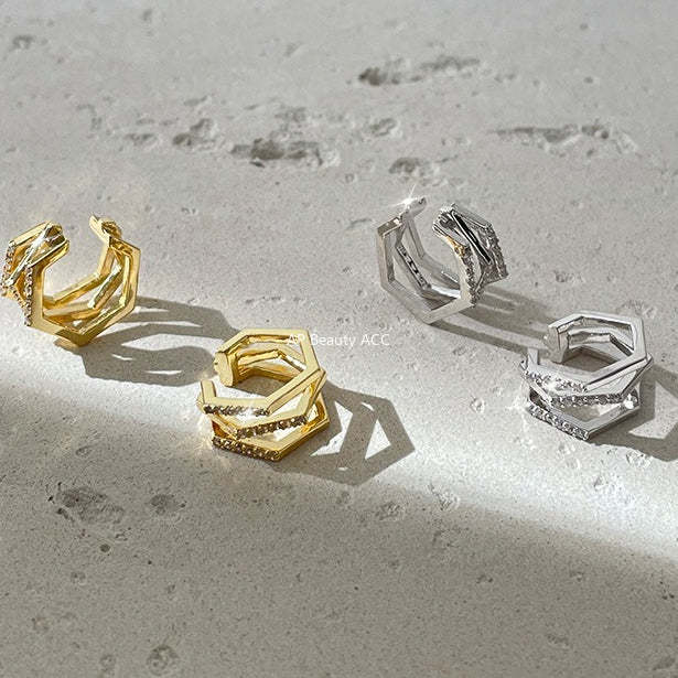 A관 - 멀티 레이어 큐빅 925 은침 스터드 이어커프 귀걸이 [EH-4292] 25.12-3