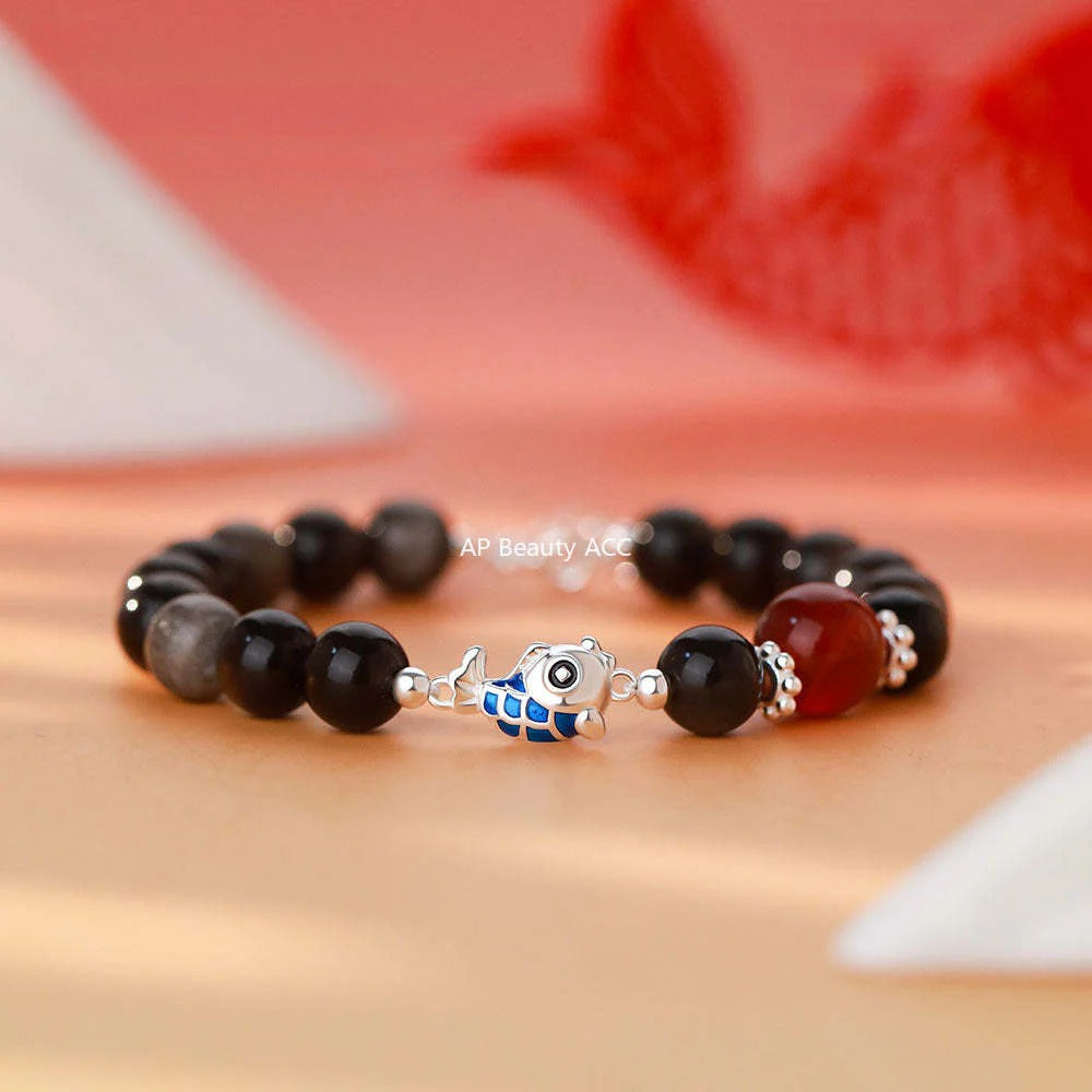 B관 - 999 실버 잉어 홍마노 커플 팔찌 [YC4658SL_1] 25.11-4