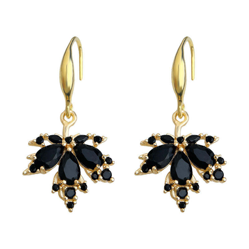 C관 - 925 은침 14K 도금 블랙 큐빅 잎 디자인 귀걸이 [6966] 25.10-4