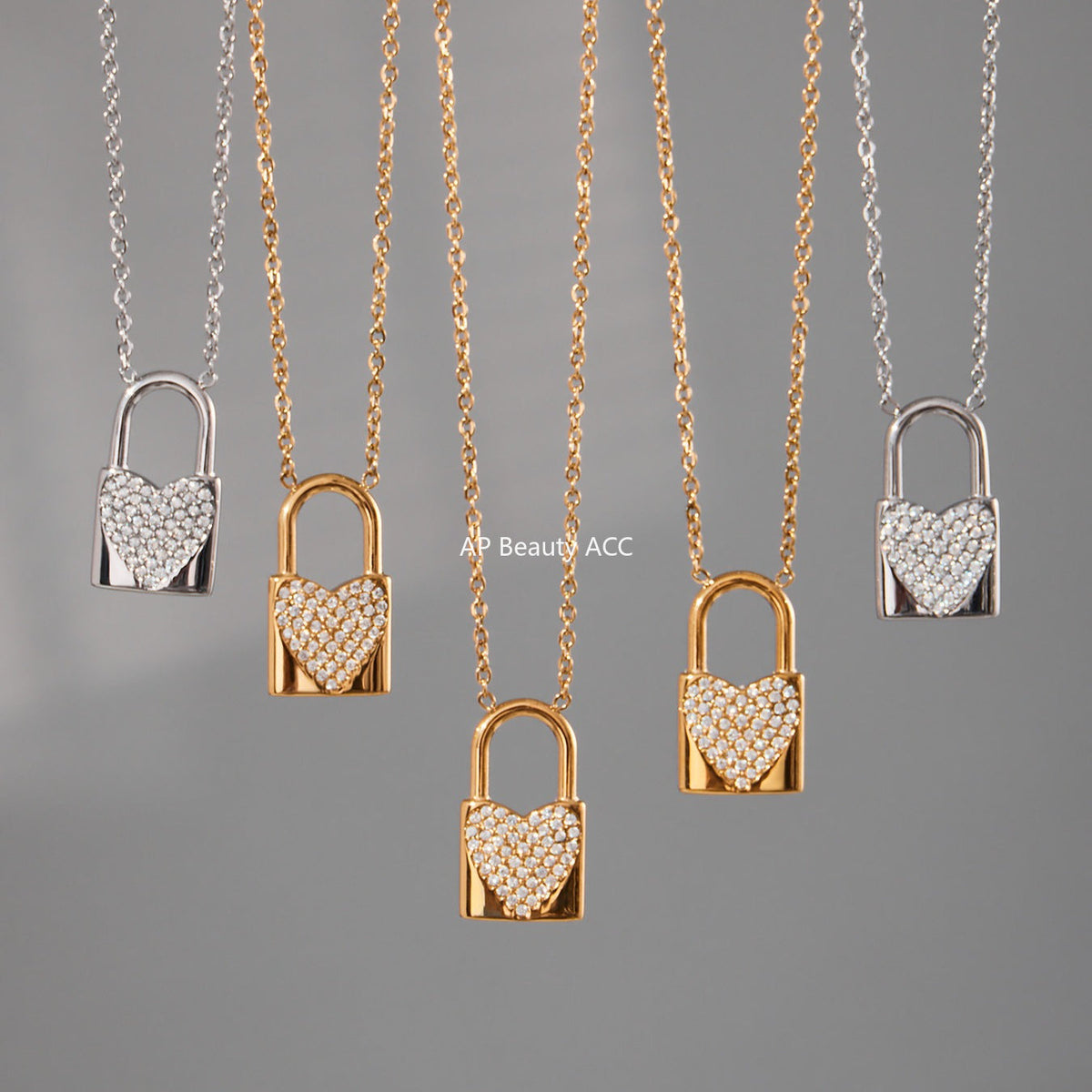 D관 - 18K 골드 도금 스테인리스 스틸 큐빅 하트 자물쇠 펜던트 목걸이 [P061] 25.10-1