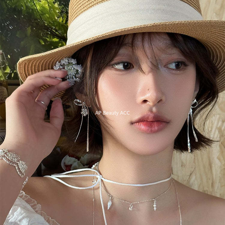 A관 - 진주 플라워 리본 드롭 디자인 귀걸이 [EH-4139] 25.10-5