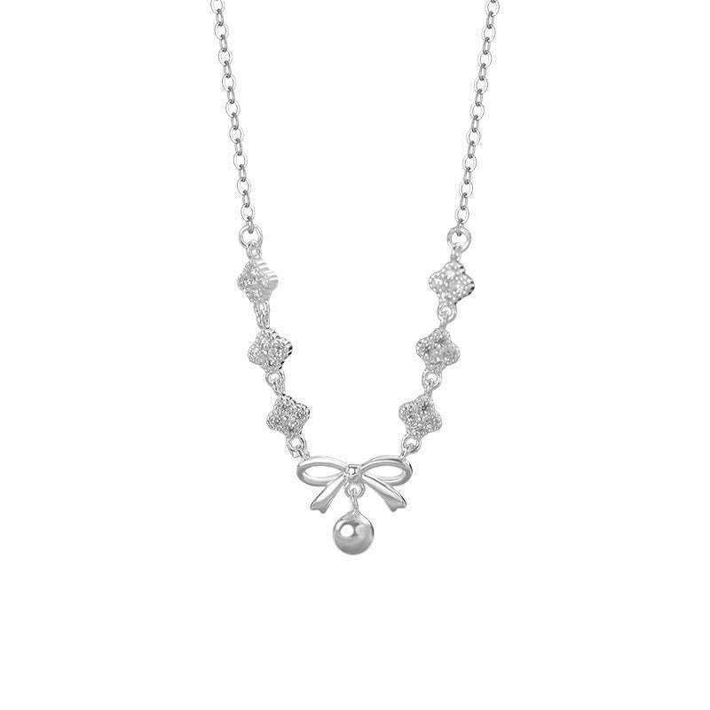 B관 - 999 실버 네잎클로버 리본 펜던트 목걸이 [YC2220N_1] 25.11-1