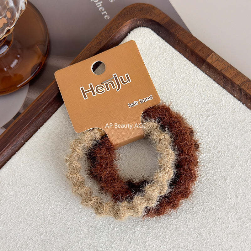 E관 - 퍼 소재 3개 세트 고무줄 머리끈 헤어밴드 [24257] 25.11-3