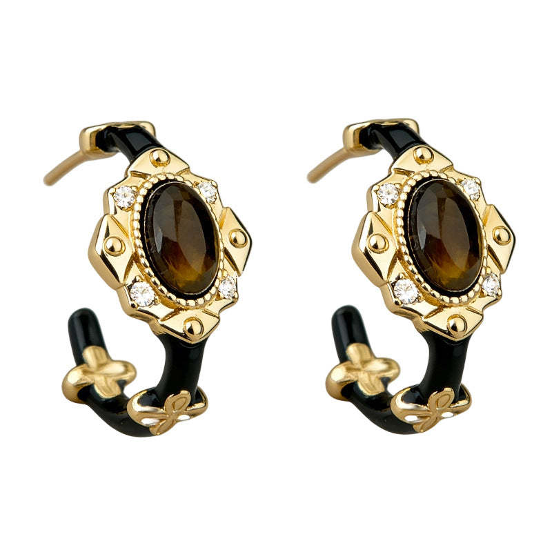 C관 - 천연 호안석 빈티지 에나멜 C형 귀걸이 [7238] 25.12-3