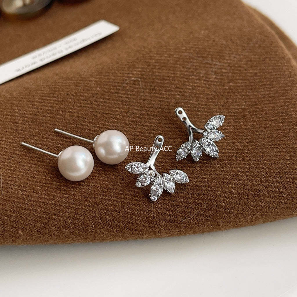 C관 - 미세 큐빅과 진주 디자인 2-way 착용 고급스러운 귀걸이 [3553] 24.01-2