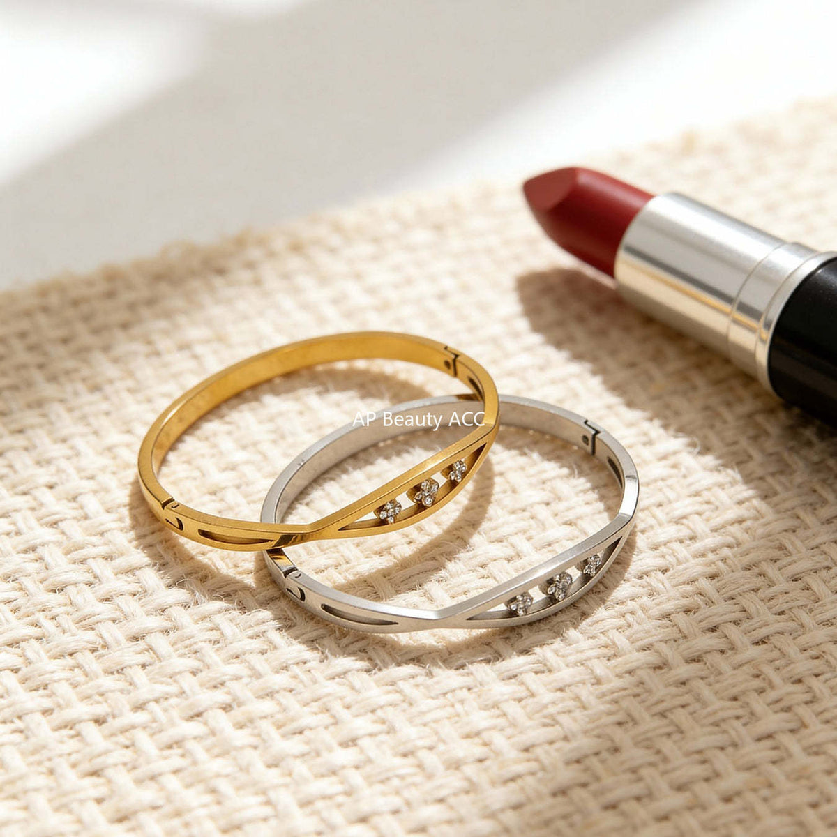 D관 - 큐빅 라인 18K 도금 스테인리스 스틸 뱅글 팔찌 [Z512-15] 25.12-2