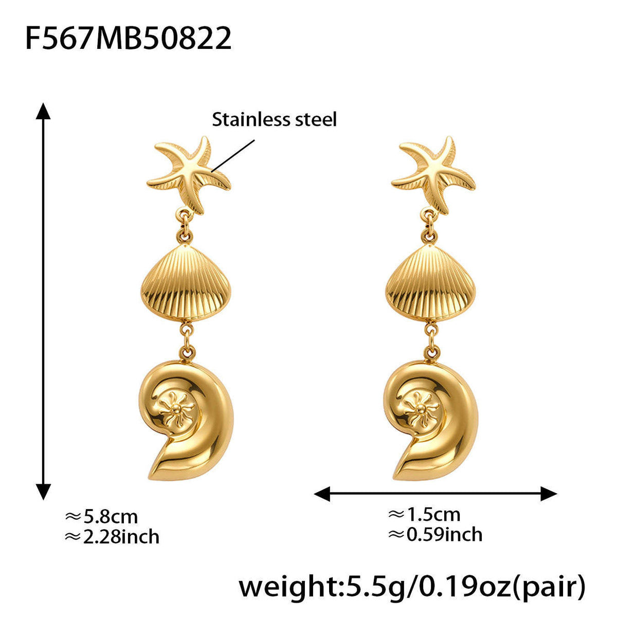 D관 - 스테인리스 스틸 18K 도금 조개 불가사리 디자인 귀걸이 [F567-F576] 25.08-5