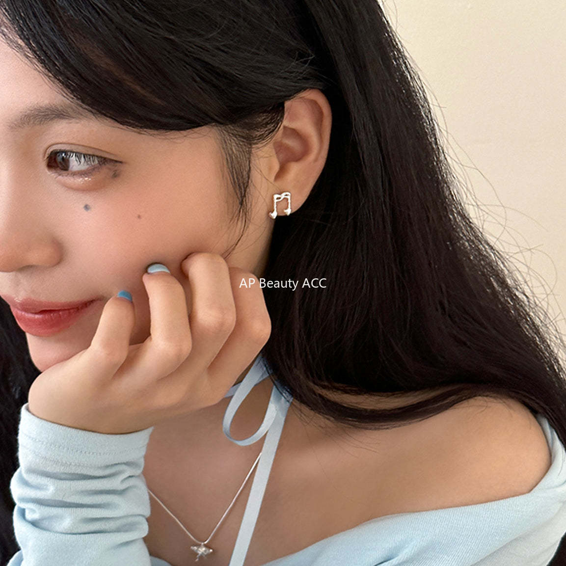 A관 - 925 은침 액체 메탈 음표 하트 귀걸이 [EH-3114] 24.09-1