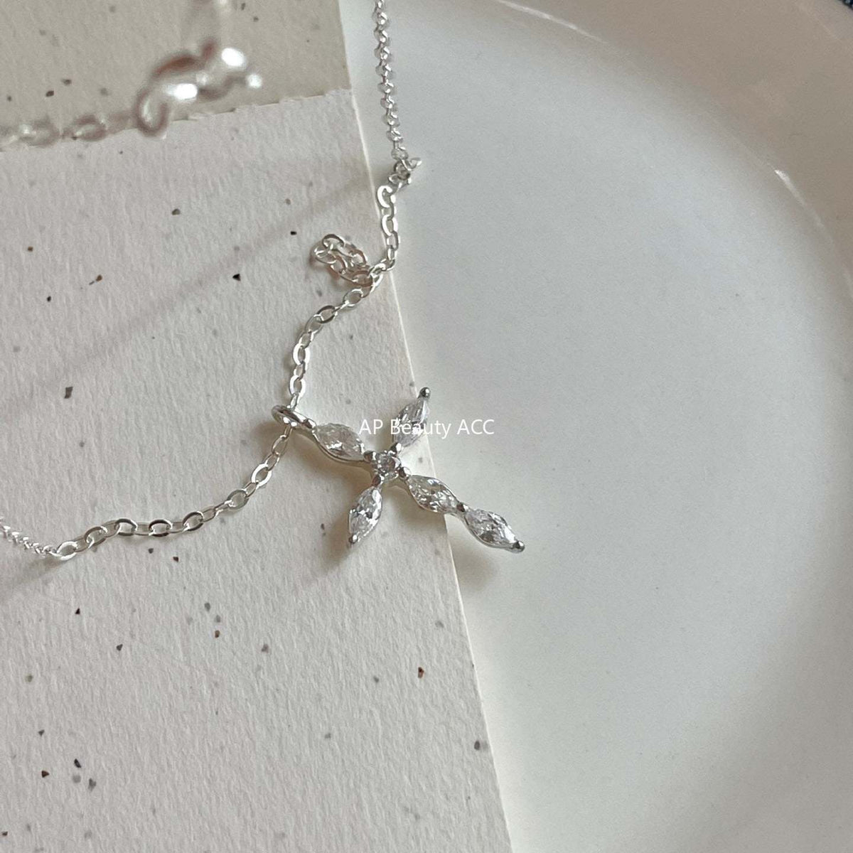 F관 - 925 실버 큐빅 십자가 펜던트 목걸이 [B1387] 25.11-4