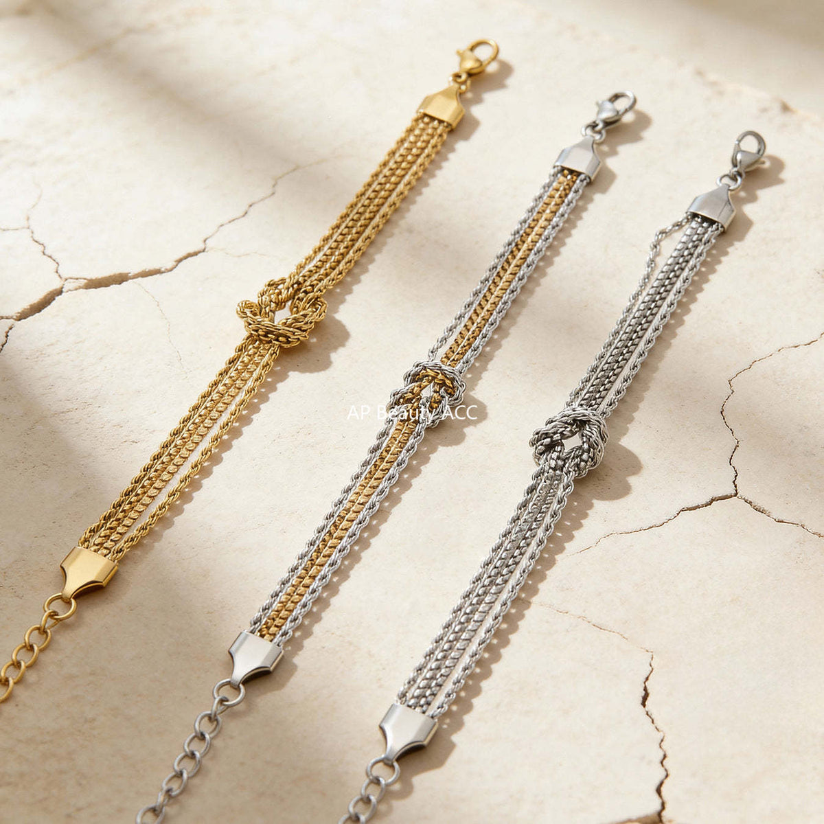 D관 - 스테인리스 스틸 18K 도금 매듭 체인 팔찌 [E151] 25.12-3