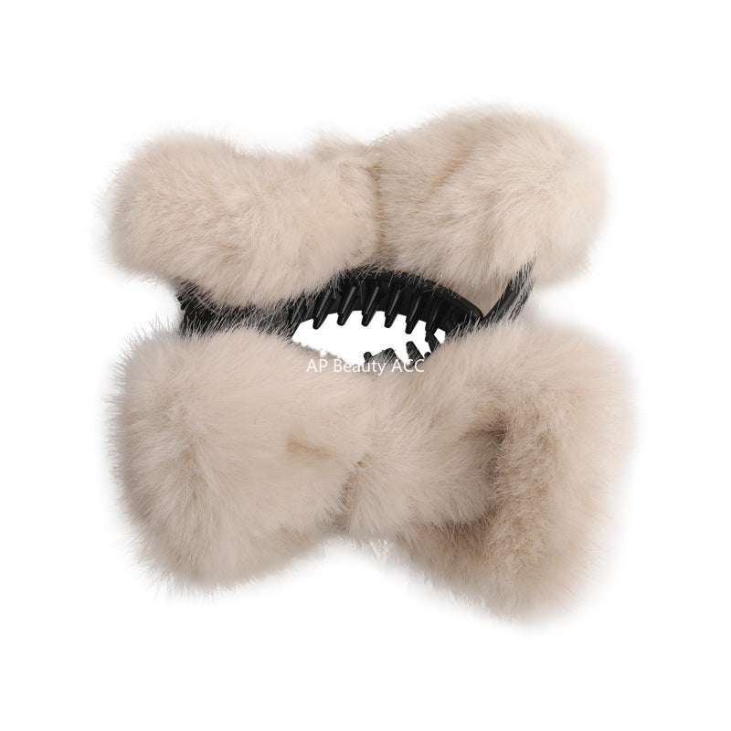 E관 - 퍼 리본 디자인 올림머리 집게핀 [27545] 25.10-1