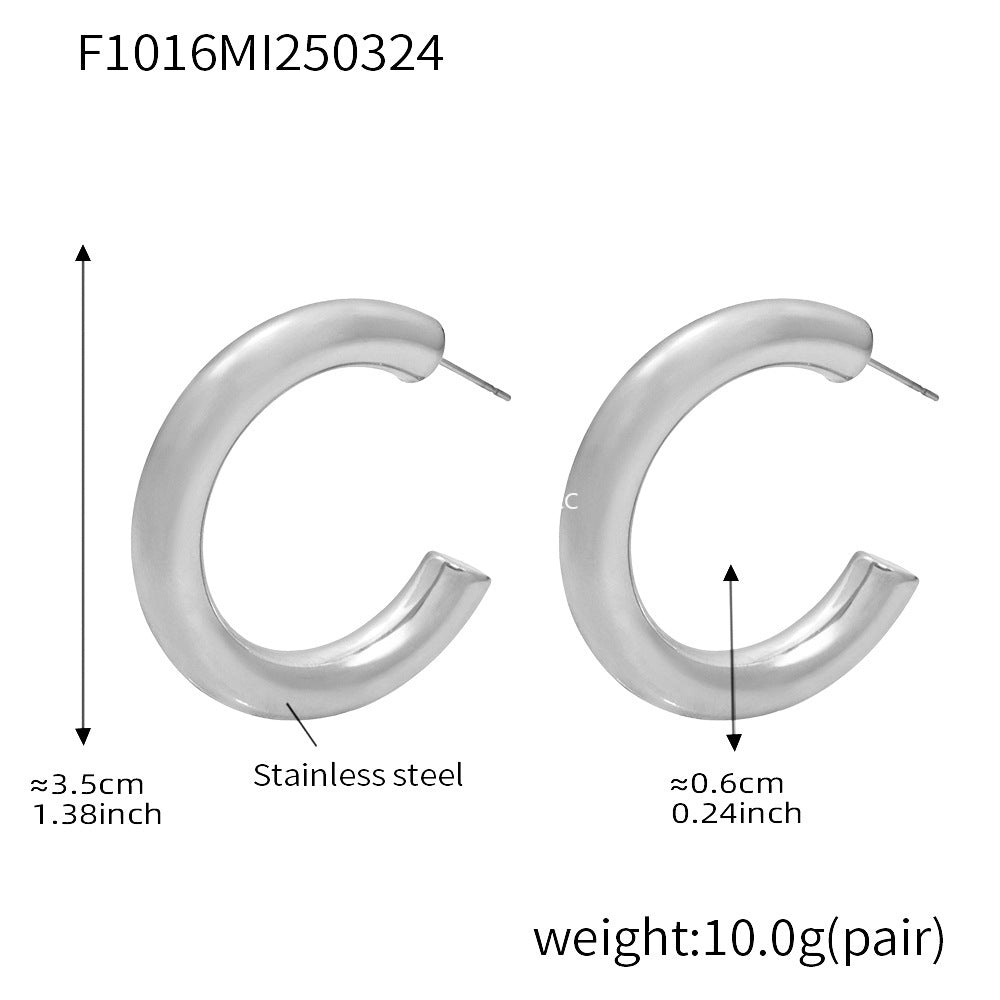 D관 - C형 디자인 스테인리스 스틸 18K 도금 귀걸이 [F350] 25.04-1