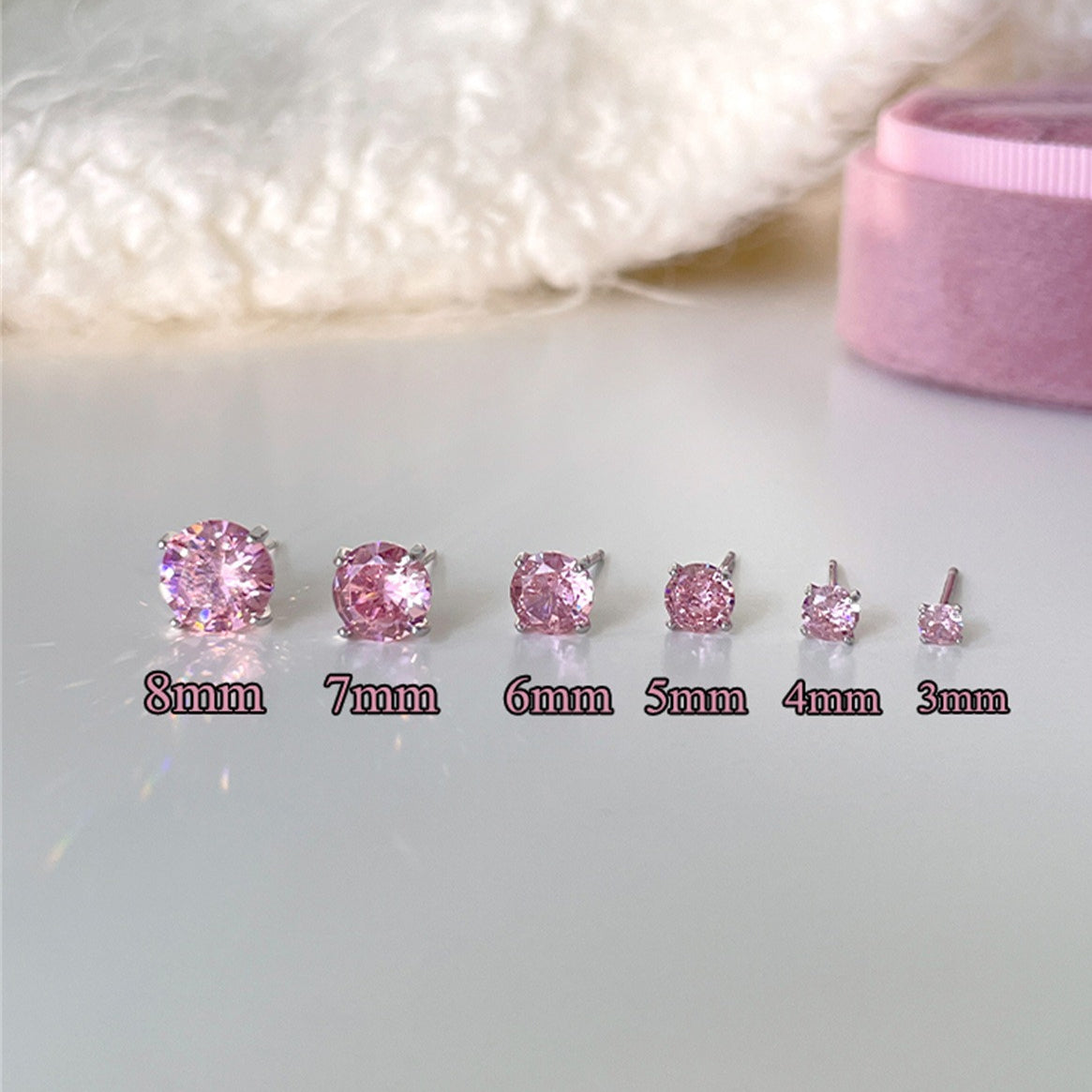 A관 - 999 실버 핑크 큐빅 스터드 귀걸이 [EH-4094] 25.10-2