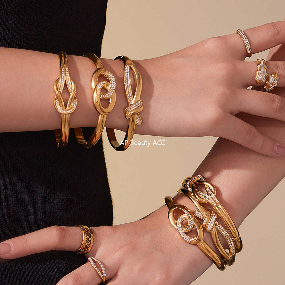 D관 - 스테인리스 풀큐빅 이중 링 매듭 디자인 팔찌 [Z509-Z510-Z511] 25.10-5