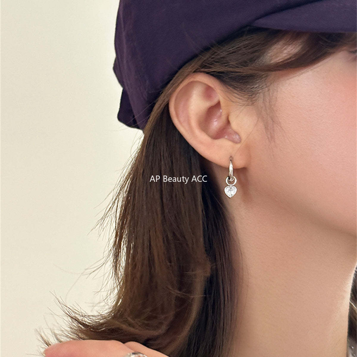 A관 - 큐빅 하트 925은침 링 귀걸이 [EH-3663] 25.07-2