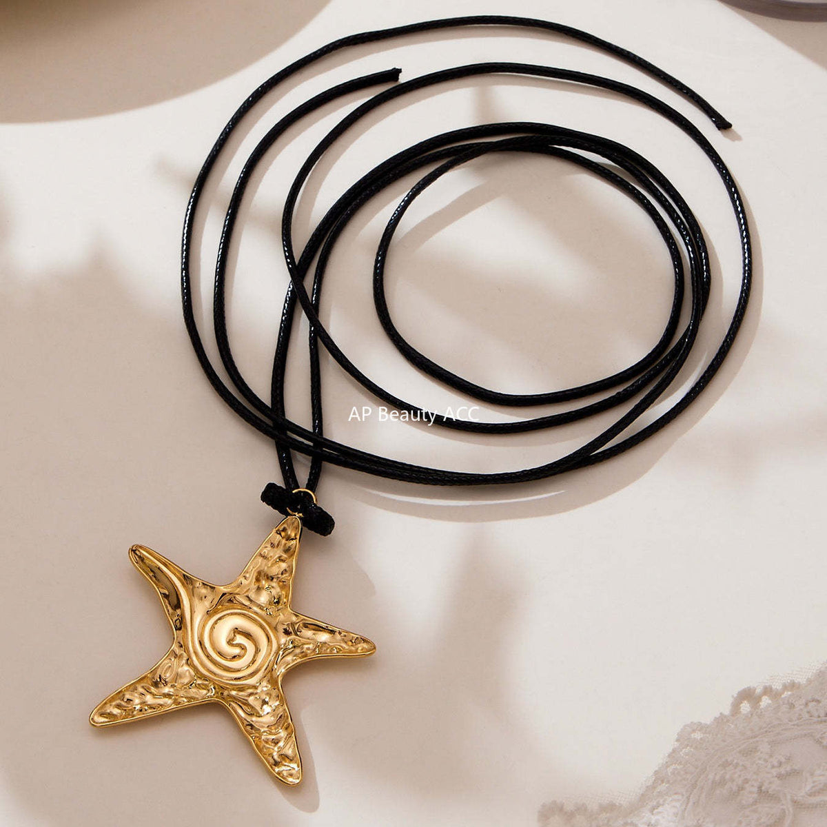 D관 - 18K 도금 스테인리스 스틸 블랙 스트랩 불가사리 펜던트 목걸이 [P1615] 25.10-4