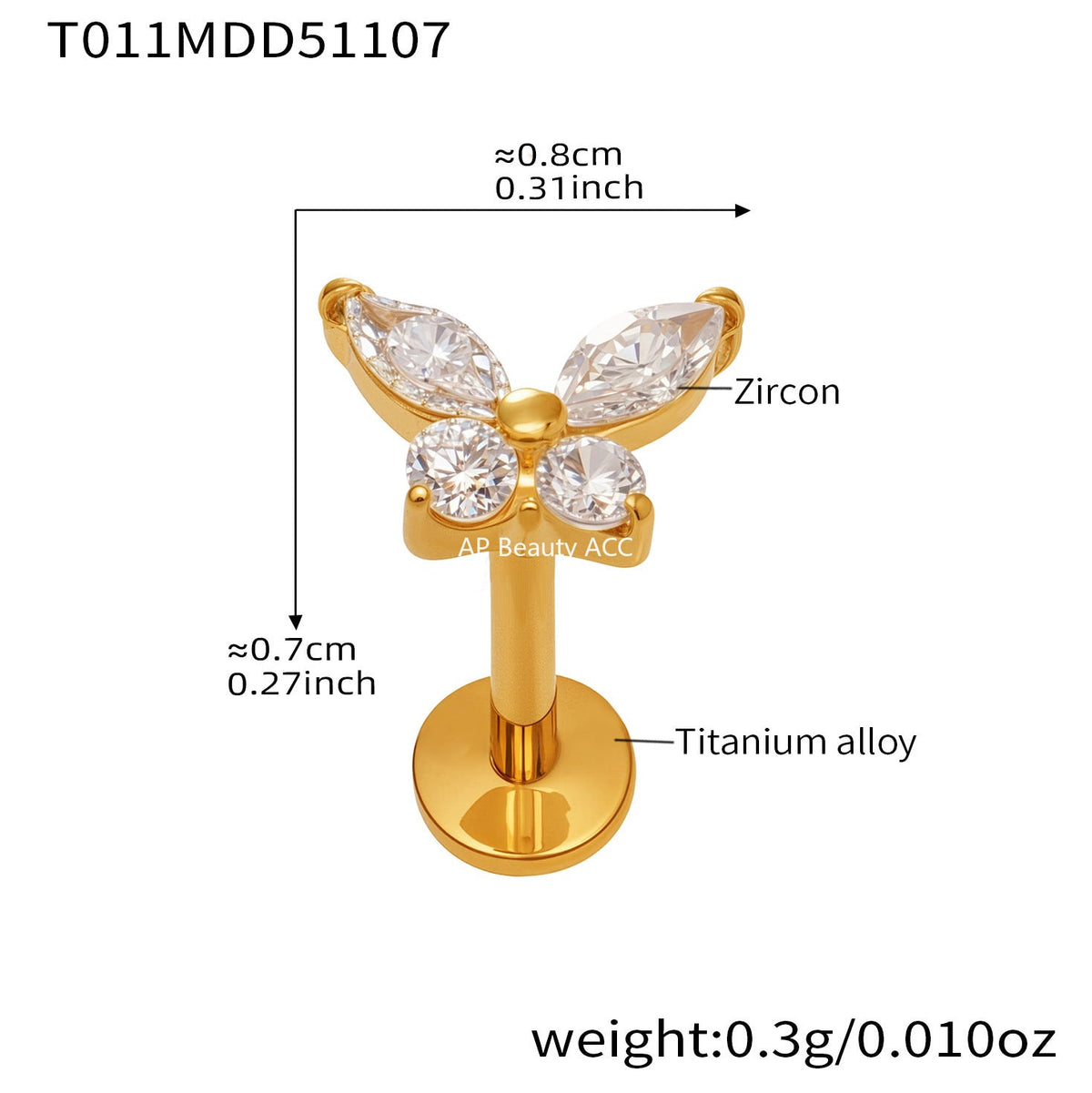 D관 - 티타늄 합금 스틸 입술용 단품 피어싱 [T009] 25.11-2