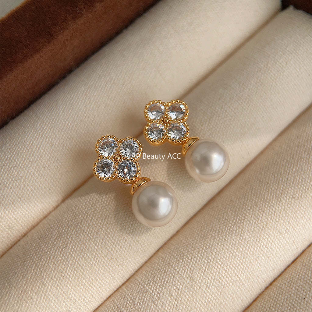 C관 - 행운의 네잎클로버 14K 도금 은침 귀걸이 간결하고 고급스러운 귀걸이 [3743] 24.04-3