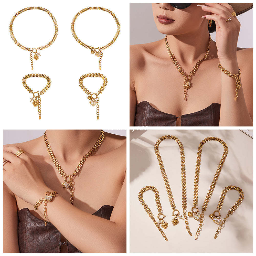 D관 - 하트 풀큐빅 펜던트 체인 스테인리스 스틸 목걸이 팔찌 [TXP476] 25.11-3