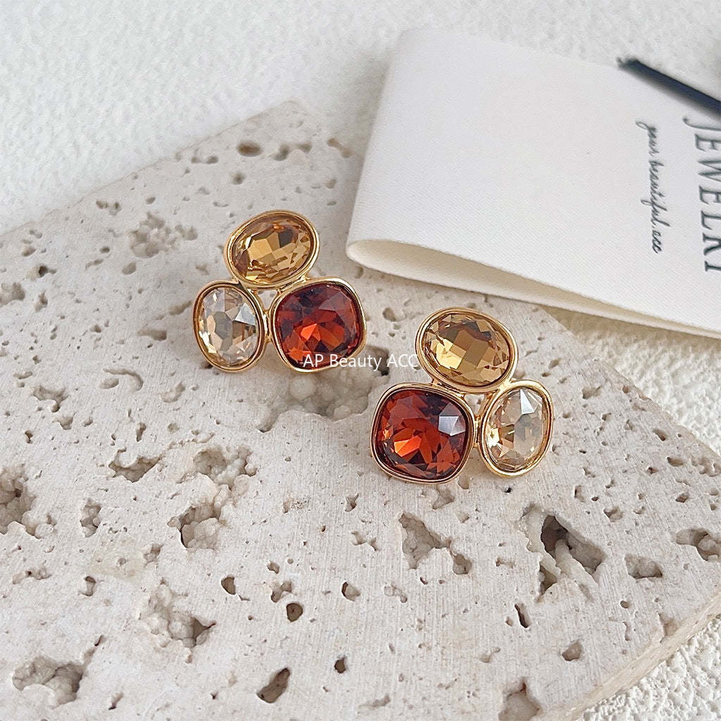 C관 - 14K 도금 유리 크리스탈 베이직 심플 귀걸이 [4144] 24.06-1