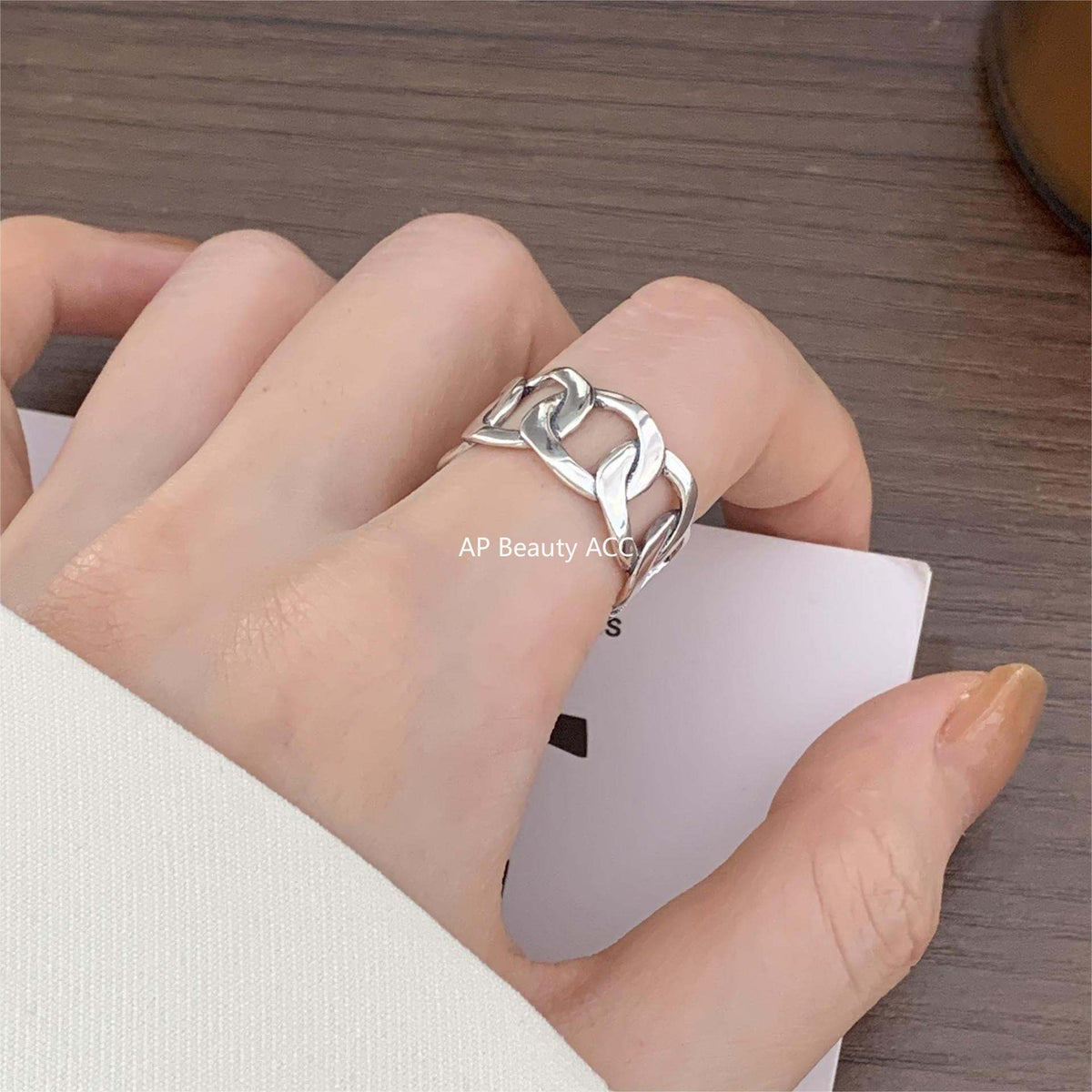 F관 - 925 실버 볼드 체인 오픈형 반지 [J549] 25.12-2