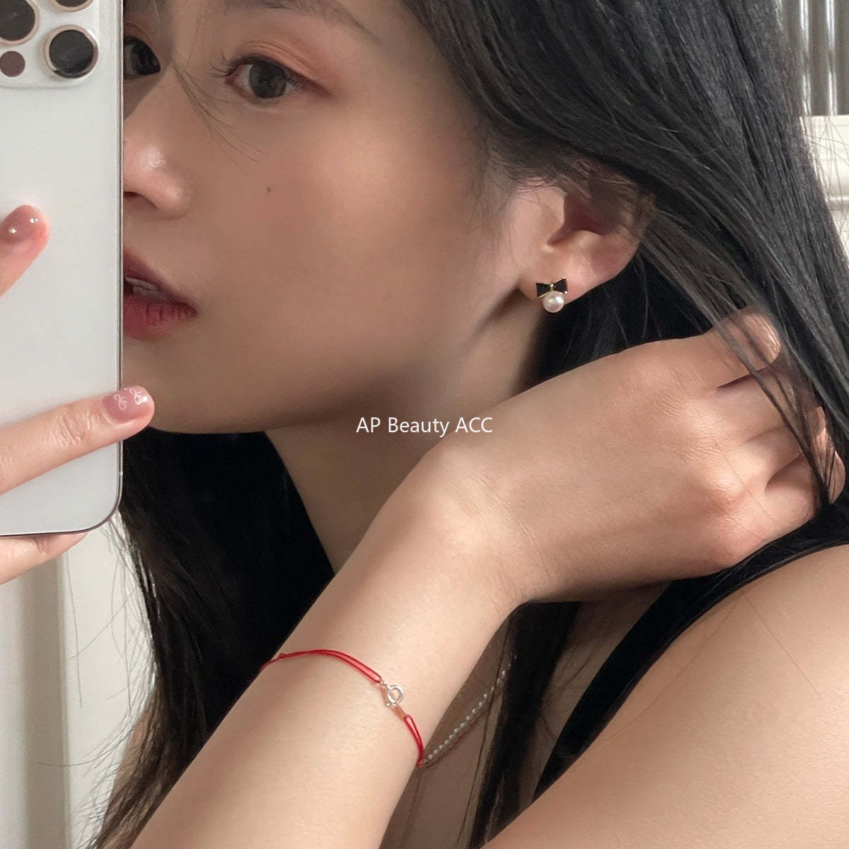 A관 - 925 은침 블랙 오일 코팅 리본 진주 귀걸이 [EH-2790] 24.04-3