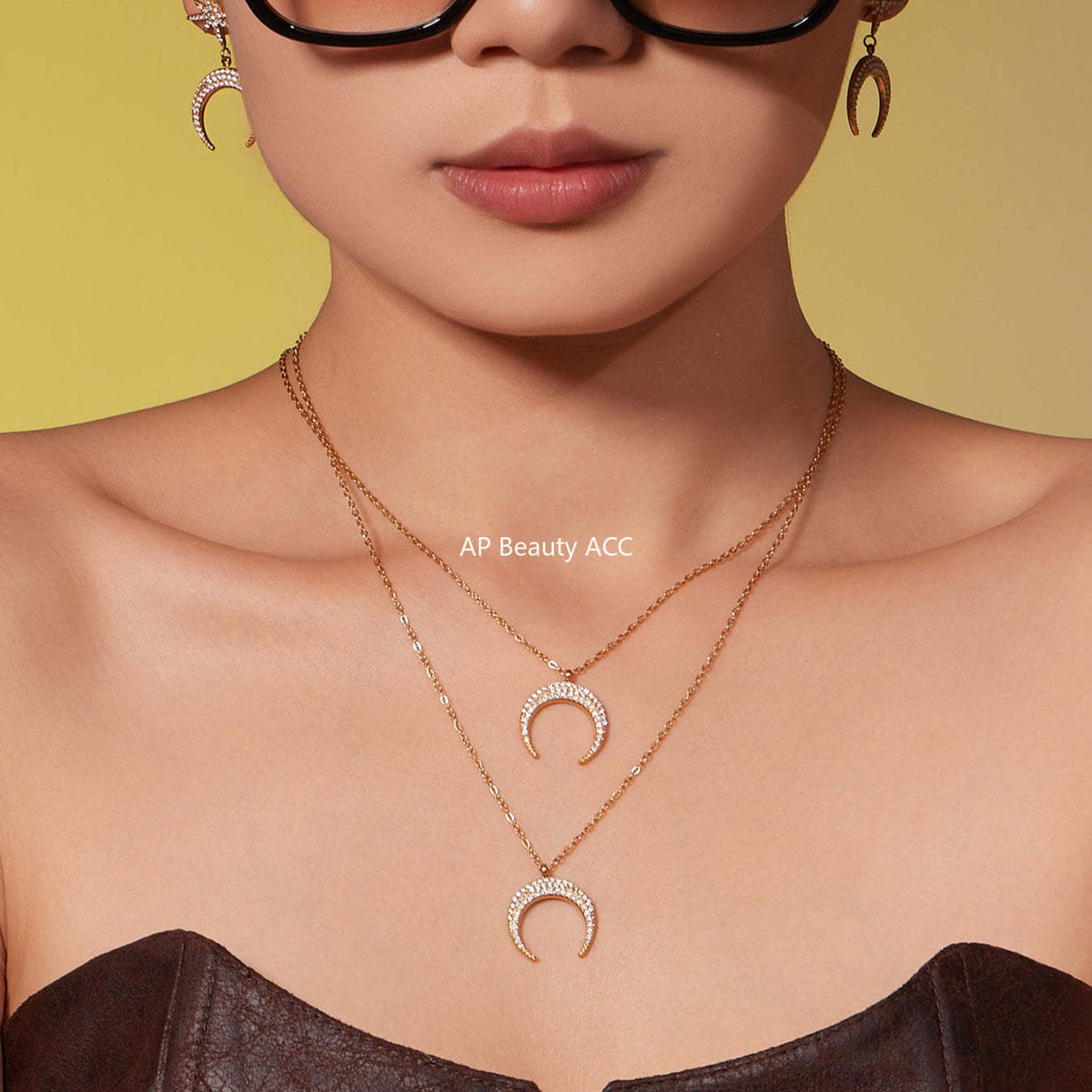 D관 - 스테인리스 스틸 팔각별 초승달 큐빅 펜던트 귀걸이 목걸이 [TXP485] 25.11-4