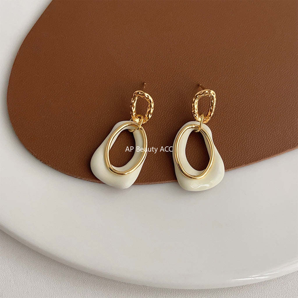 C관 - 디자이너 기하학적 오일 코팅 미니 하트 귀걸이 14K 도금 은침 귀걸이 [3781] 24.04-4