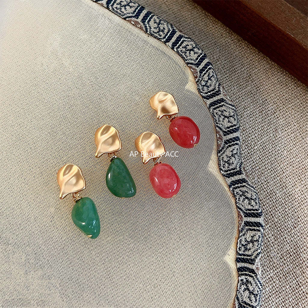 C관 - 천연석 핸드메이드 무광 도금 은침 귀걸이 [4192-4193] 24.05-5