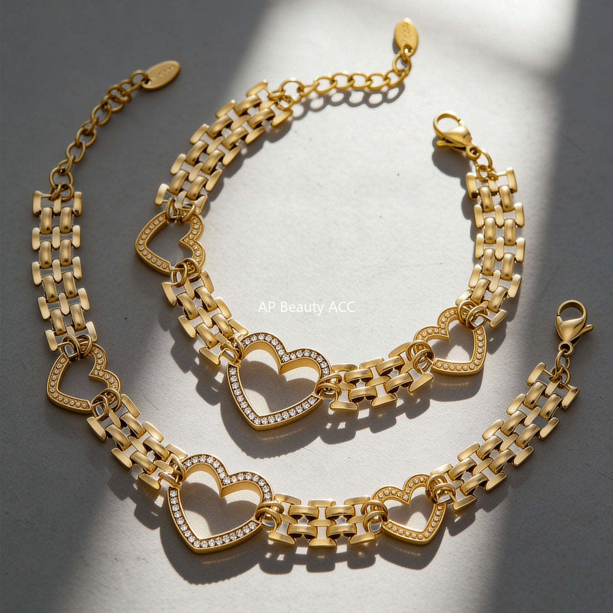 D관 - 스테인리스 스틸 18K 도금 하트 큐빅 천연석 팔찌 [E162-E169] 25.12-3