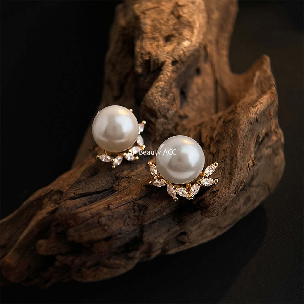 C관 - 큐빅 진주 14K 도금 925 은침 귀걸이 [5688] 25.03-2