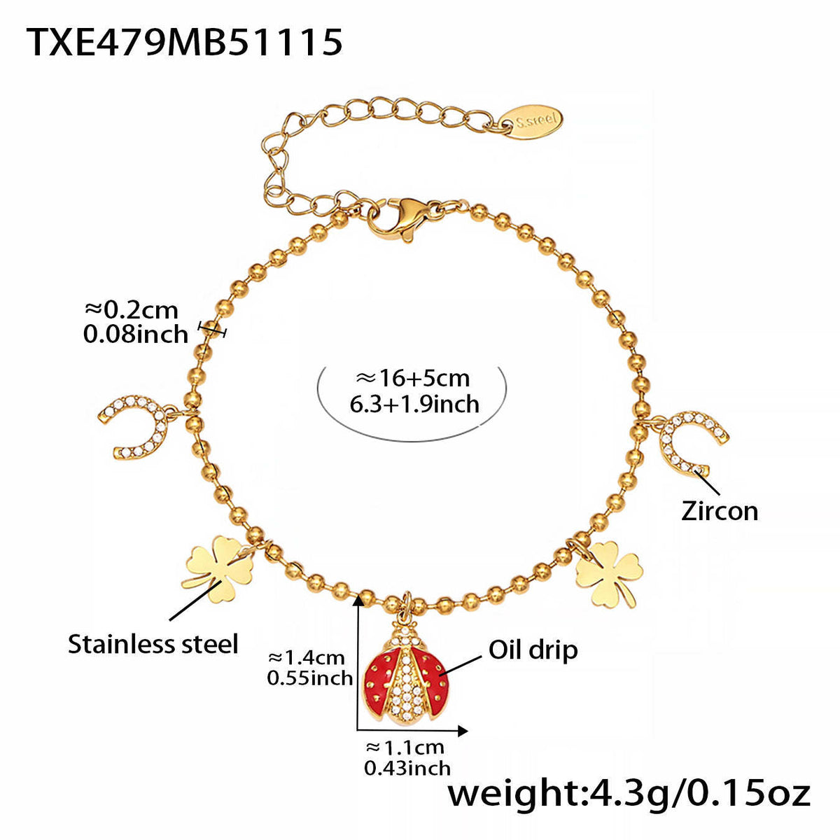 D관 - 스테인리스 스틸 무당벌레 큐빅 펜던트 목걸이 귀걸이 팔찌 발찌 [TXP479] 25.11-4