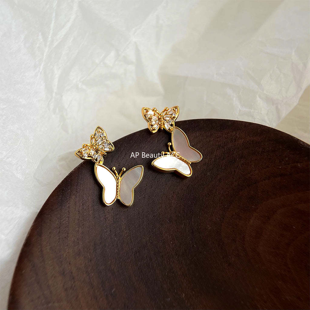 C관 - 자개 큐빅 나비 리본 14K 도금 귀걸이 [4396] 24.07-1
