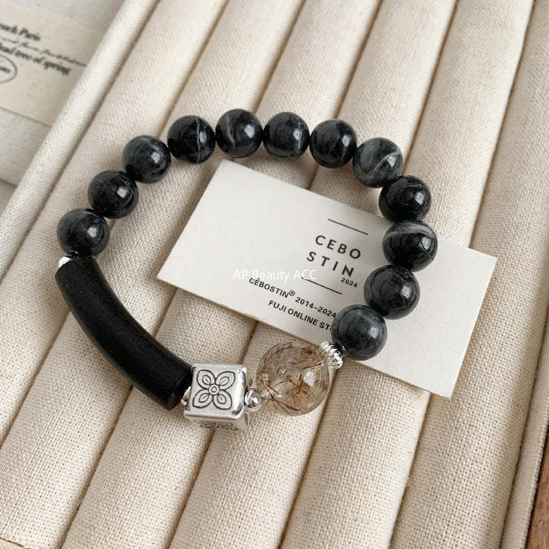 A관 - 플라워 큐브 크리스탈 침향목 먹옥 비즈 팔찌 [1611] 25.11-4