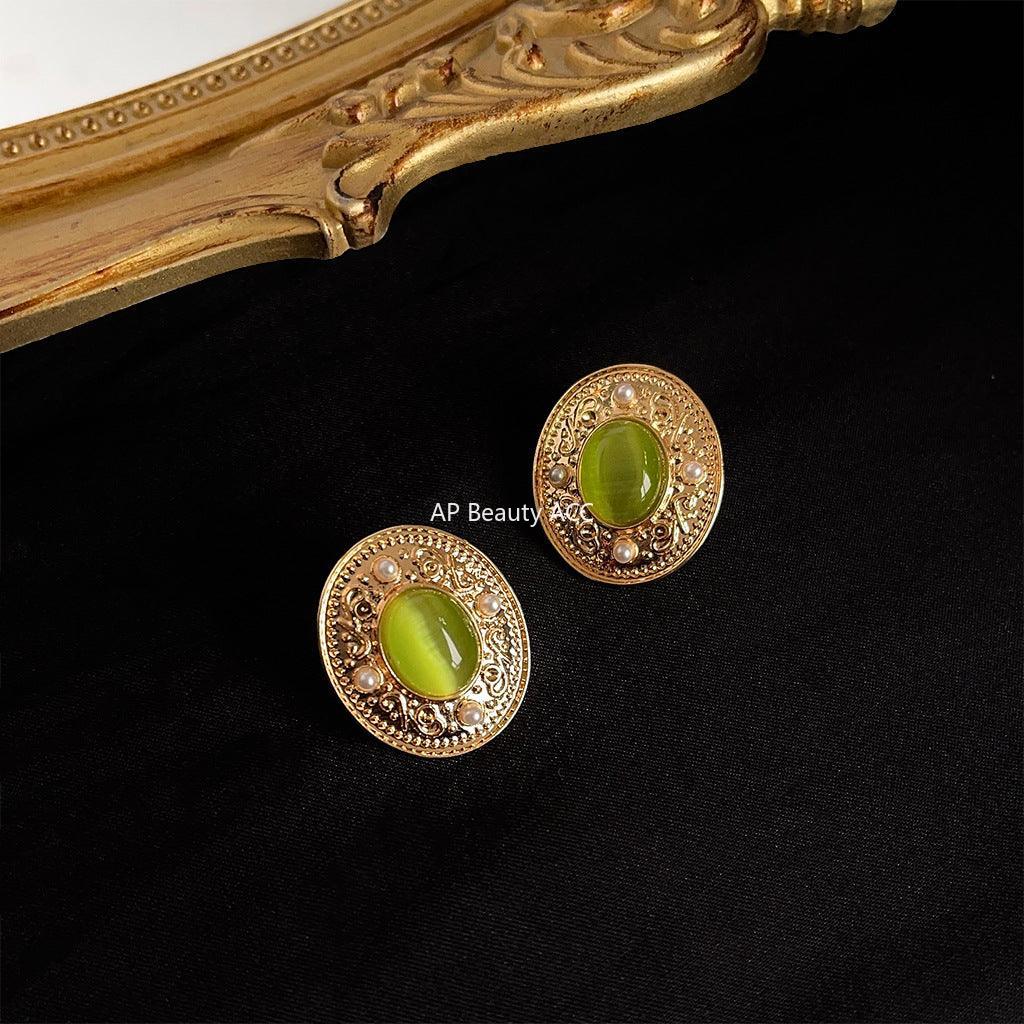 C관 - 고급스러운 14K 도금 복고풍 타원형 귀걸이 [3639] 24.03-4