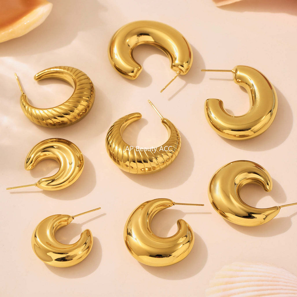 D관 - 스테인리스 스틸 18K 도금 C형 귀걸이 [F1018-F1026-F1038-F1051] 25.07-3
