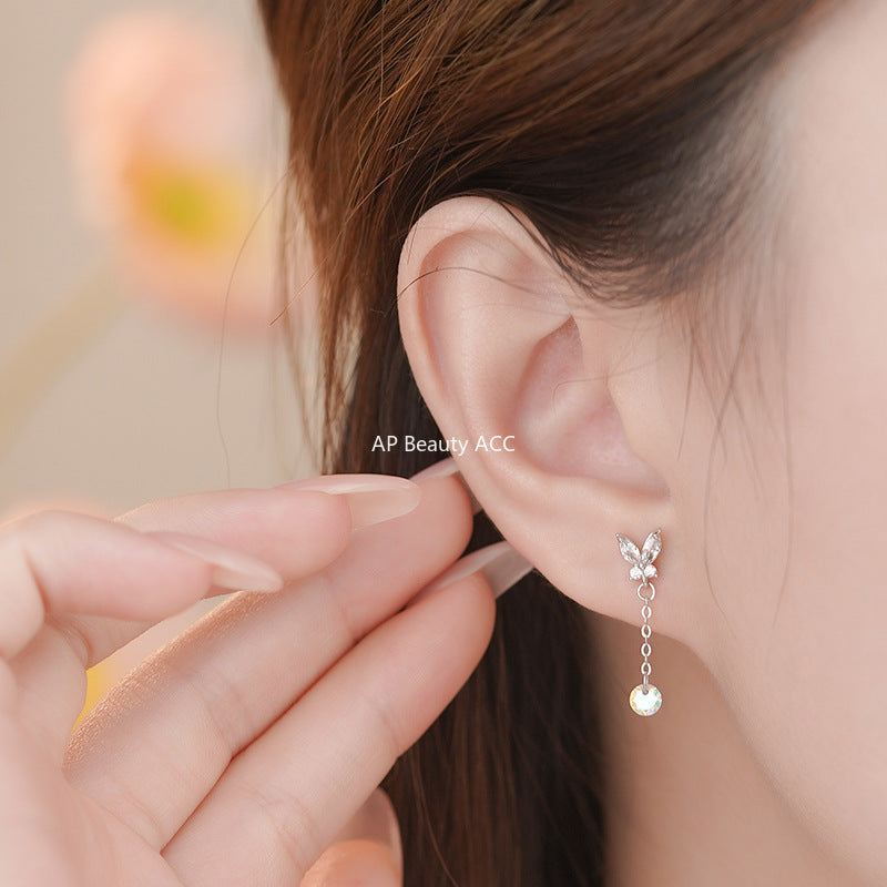 B관 - 999 실버 나비 큐빅 드롭 귀걸이 [YC4634E_1] 25.11-1