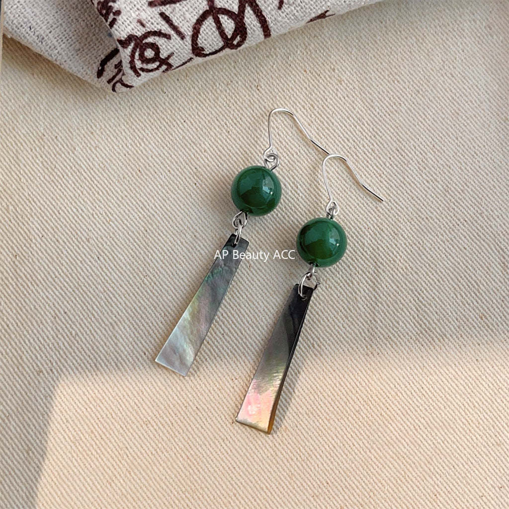 C관 - 천연석 그린 마노 핸드메이드 기하학 귀걸이 [3760] 24.04-1