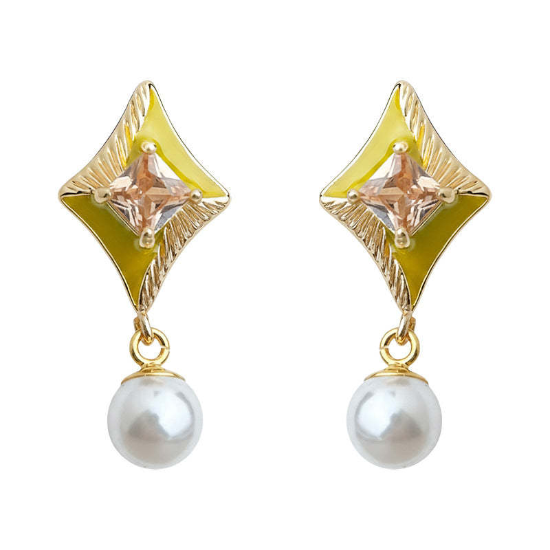 C관 - 925 은침 다이아몬드 모양 큐빅 진주 귀걸이 [7216] 25.12-3