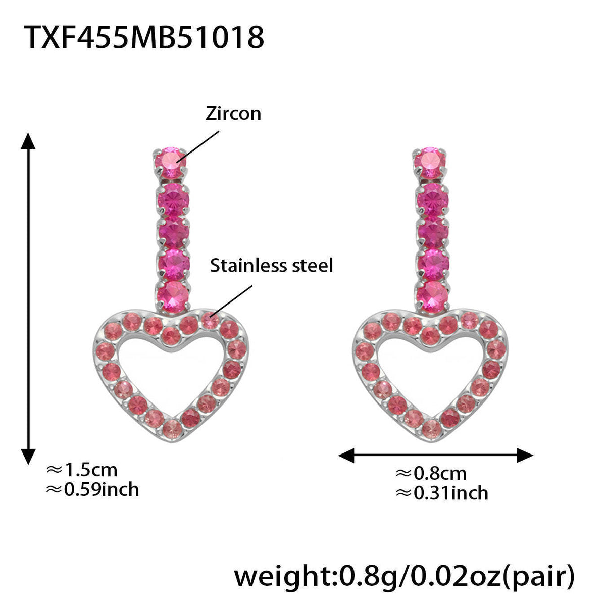 D관 - 스테인리스 스틸 풀큐빅 하트 체인 귀걸이 목걸이 팔찌 [TXP455] 25.10-4