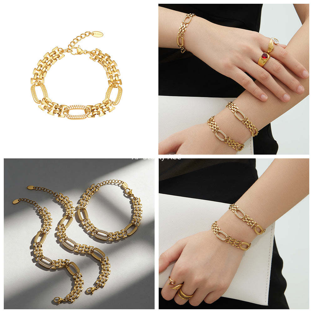 D관 - 스테인리스 스틸 18K 도금 큐빅 체인 팔찌 [E301] 25.12-3