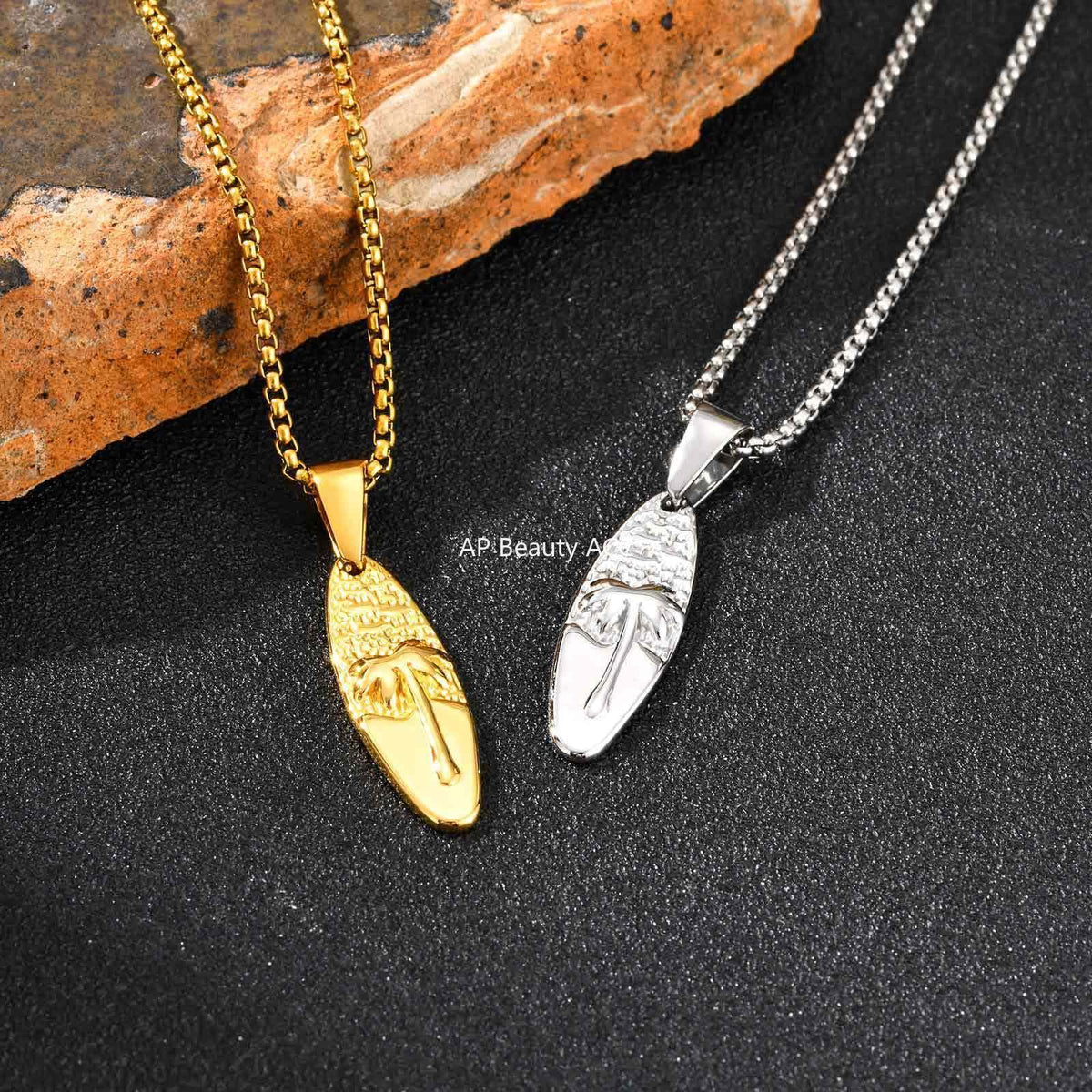 G관 - 스테인리스 타원형 야자수 펜던트 목걸이 [PN-2159] 25.10-5