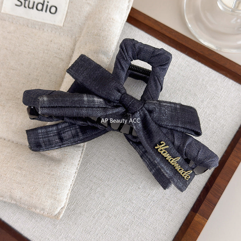 E관 - 체크 패턴 리본 디자인 집게핀 [27659] 25.11-2