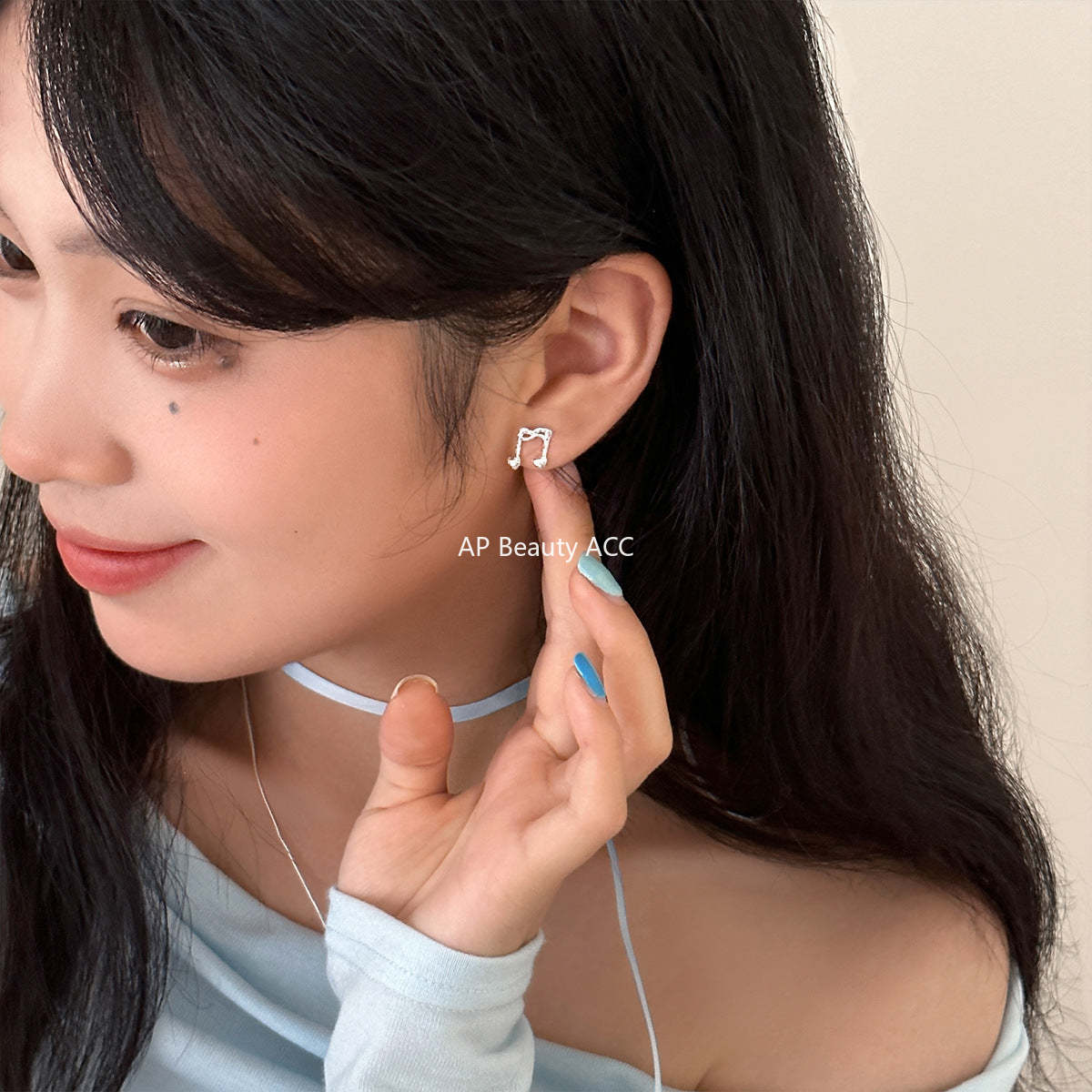 A관 - 925 은침 액체 메탈 음표 하트 귀걸이 [EH-3114] 24.09-1