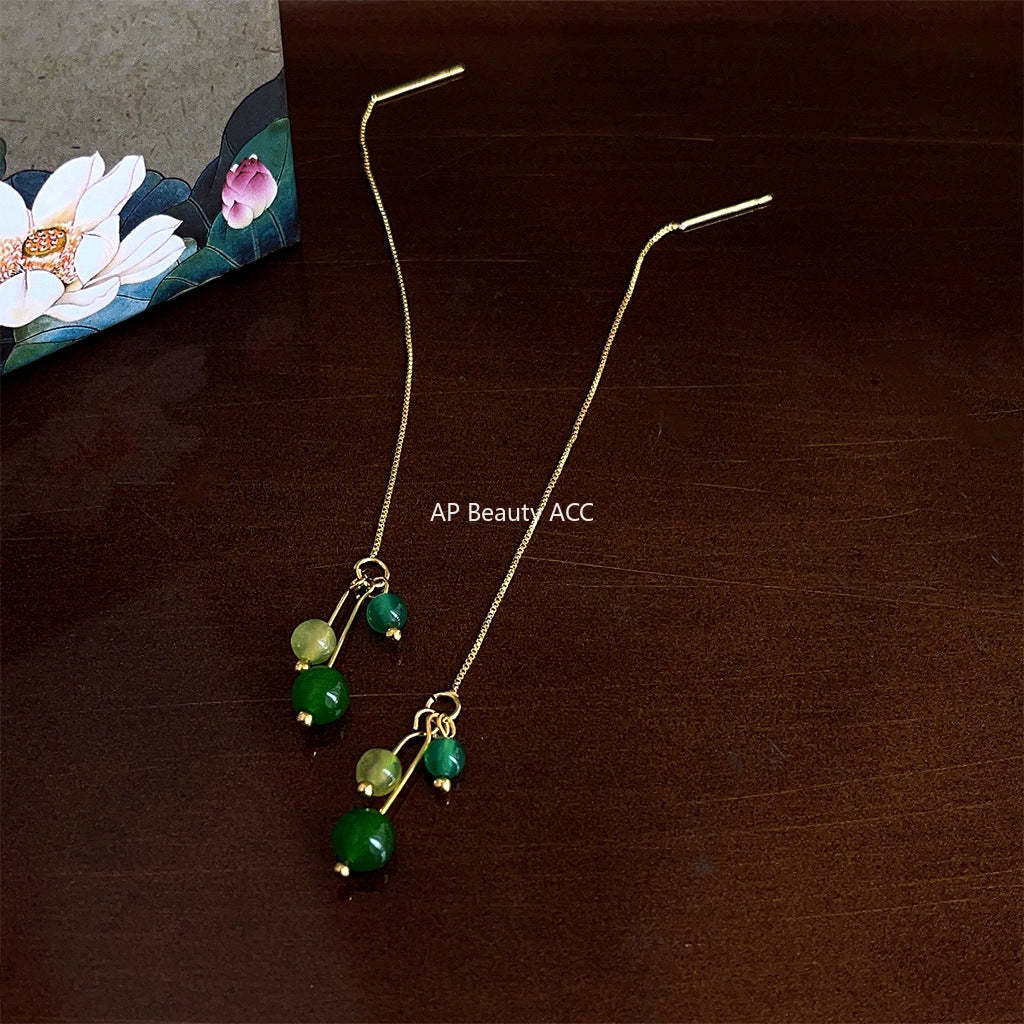 C관 - 14K 도금 그린마노 천연석 펜던트 귀걸이 [4121] 24.06-1
