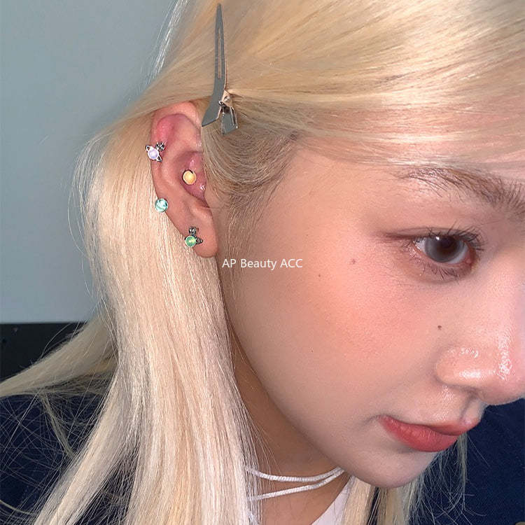 A관 - 행성 디자인 큐빅 티타늄 스틸 피어싱 귀걸이 [EH-4343] 25.12-2