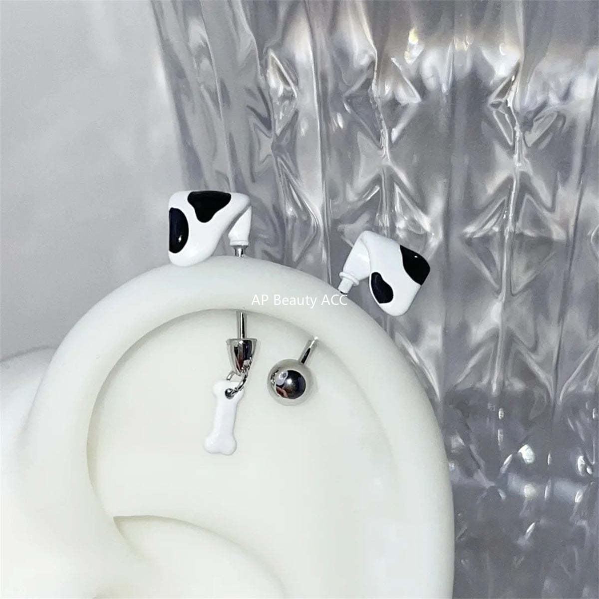 A관 - 티타늄 스틸 강아지 귀 디자인 피어싱 귀걸이 [EH-4086] 25.10-4