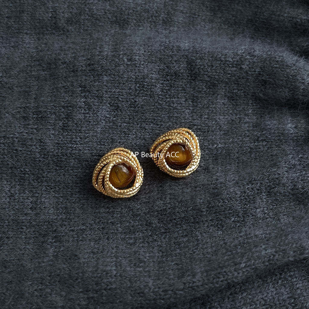 C관 - 천연석 호안석 원형 925 은침 귀걸이 [6826] 25.09-4