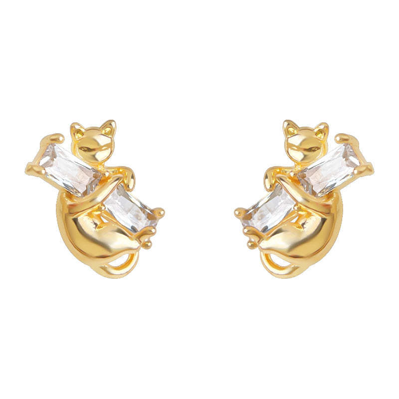 C관 - 925 은침 스퀘어 큐빅 고양이 디자인 귀걸이 [6991] 25.10-5